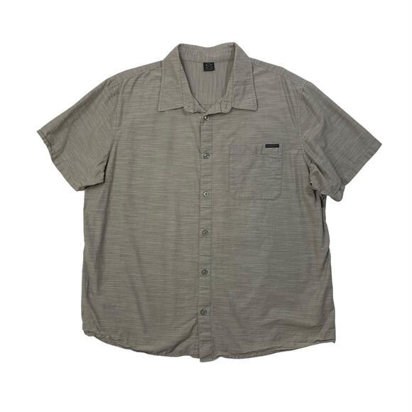 Oakley Shirt Mens XXL Grey Tan Pinstripe Short Sleeve Button Up Cotton Pocket - Picture 1 of 10